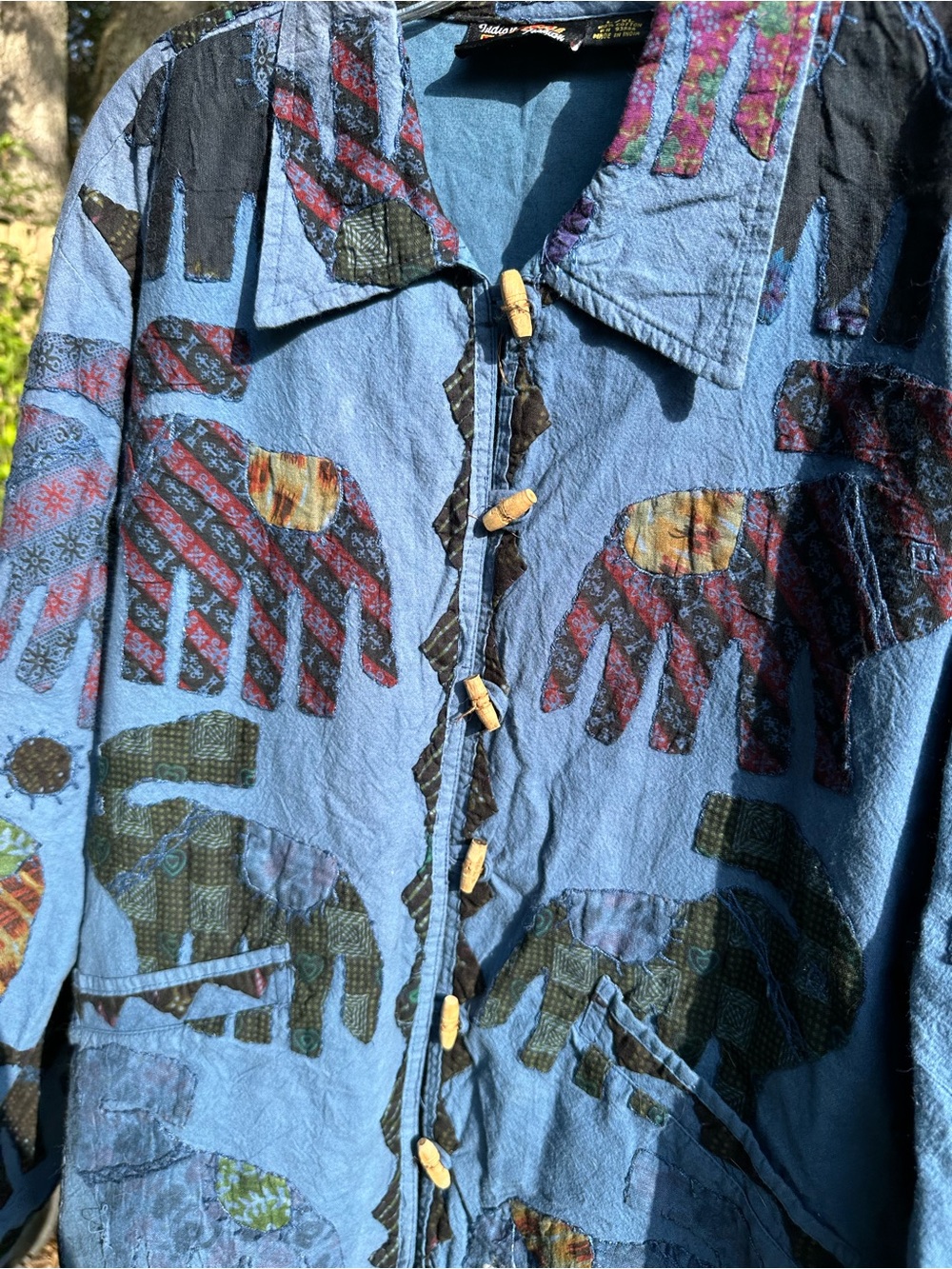 VTG Indian Tropical Fashion Elephant Patchwork Quilted Applique Jacket Indigo L - Picture 3 of 7